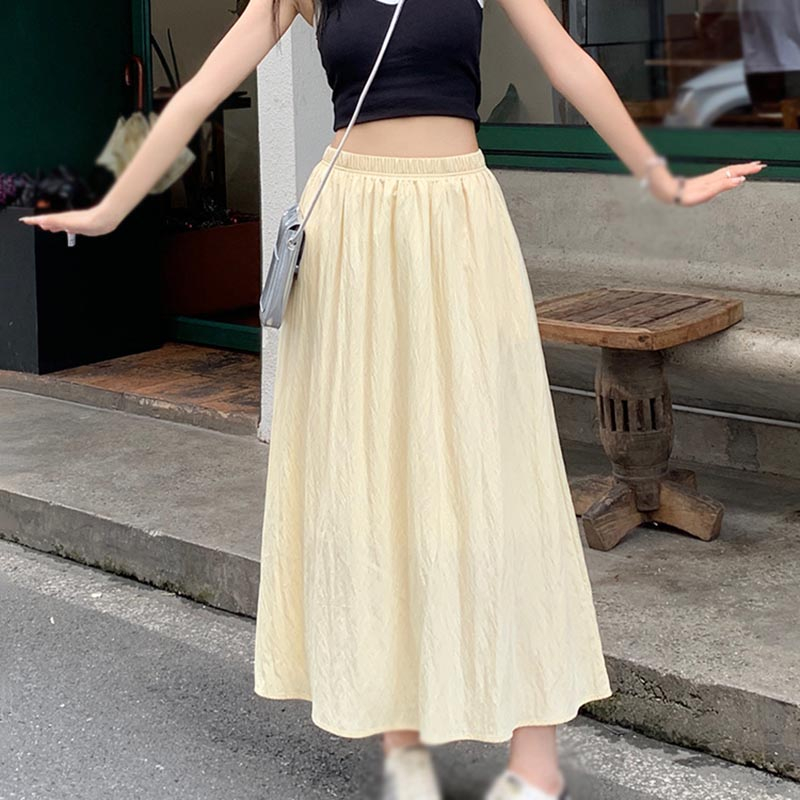 Chân VáY Chữ A Lưng Cao Co DãN, MàU SắC Đơn GiảN