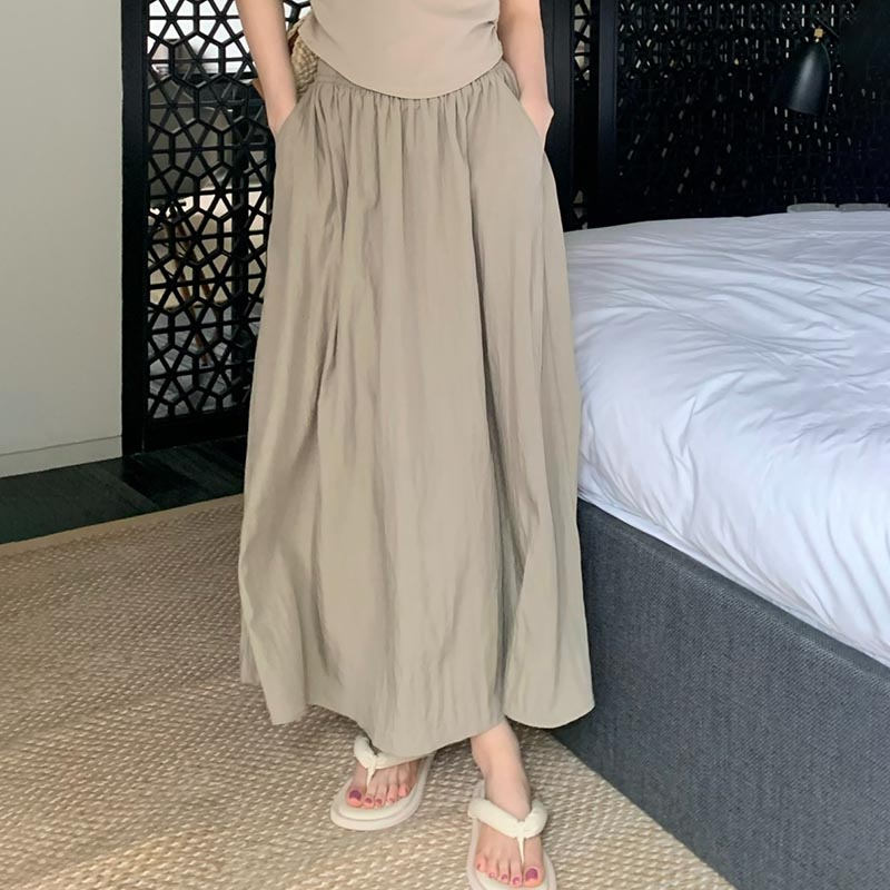 Chân VáY Chữ A Lưng Cao Co DãN, MàU SắC Đơn GiảN