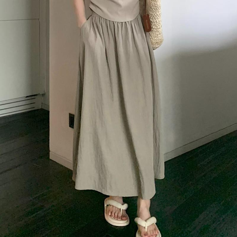 Chân VáY Chữ A Lưng Cao Co DãN, MàU SắC Đơn GiảN