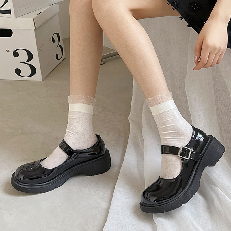 FHYL Vớ Da Phối Lưới Rỗng Mỏng Màu Trắng Trơn Đơn Giản Thời Trang Mùa Hè Hàn Quốc Mới Jk Mary Jane