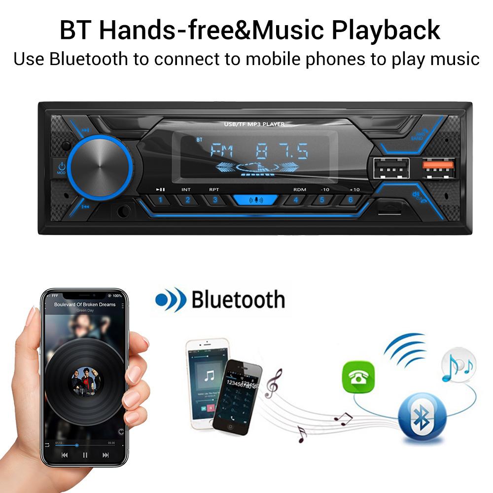 Máy Nghe Nhạc MP3 1 Din Bluetooth 7 Màu Đèn 720S Gắn Vô Lăng Xe Hơi