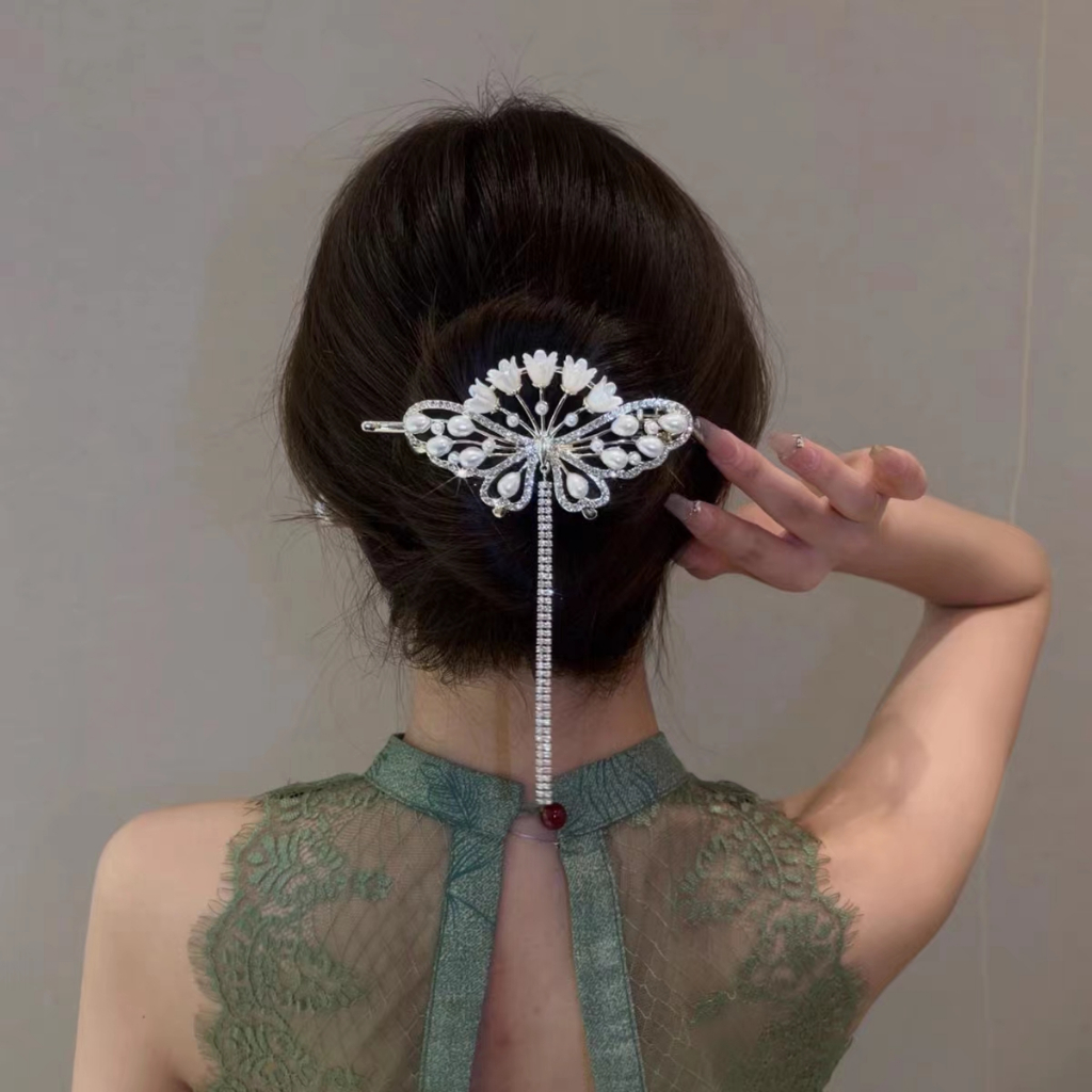 Kẹp Tóc Tua Rua Hình Hoa Lily / Bươm Bướm Phong Cách Hàn Quốc Cho Nữ