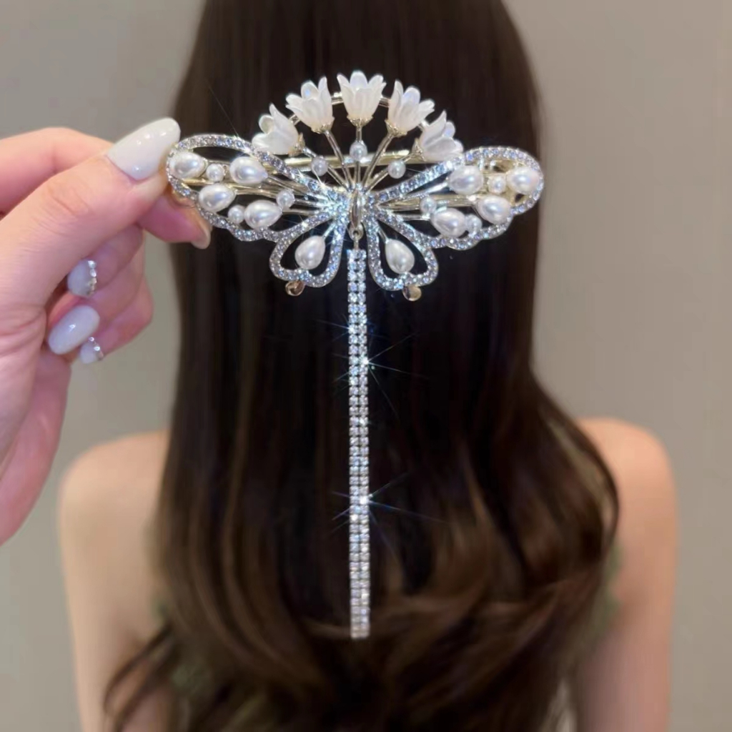 Kẹp Tóc Tua Rua Hình Hoa Lily / Bươm Bướm Phong Cách Hàn Quốc Cho Nữ