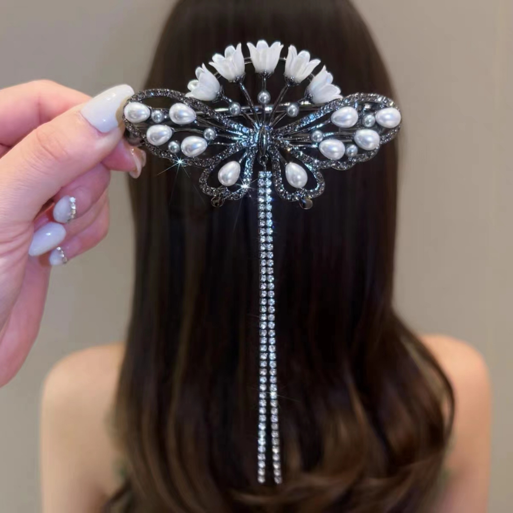 Kẹp Tóc Tua Rua Hình Hoa Lily / Bươm Bướm Phong Cách Hàn Quốc Cho Nữ