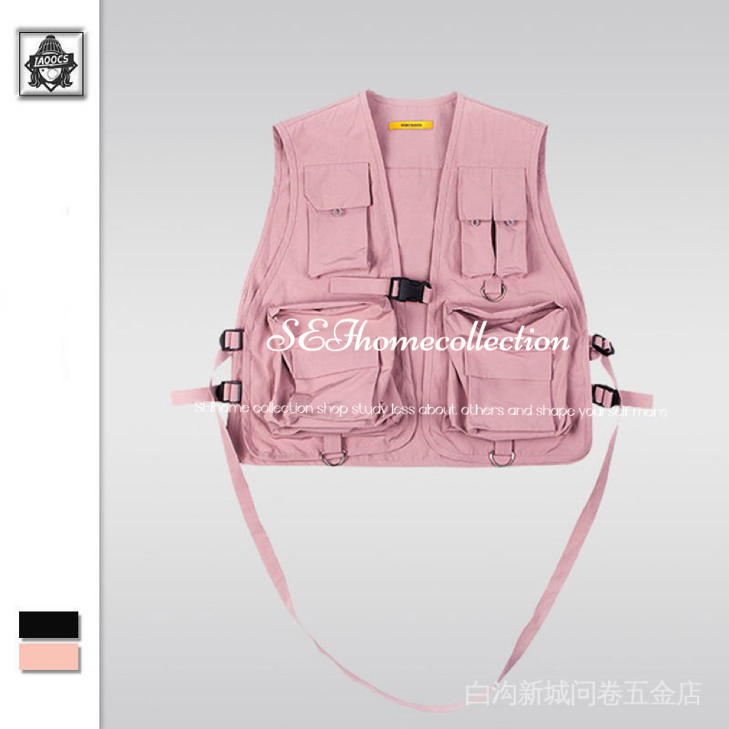 Wang Yibo Áo Khoác Chiến Thuật Nhiều Túi Phong Cách Đường Phố Hợp Thời Trang Cho Cặp Đôi