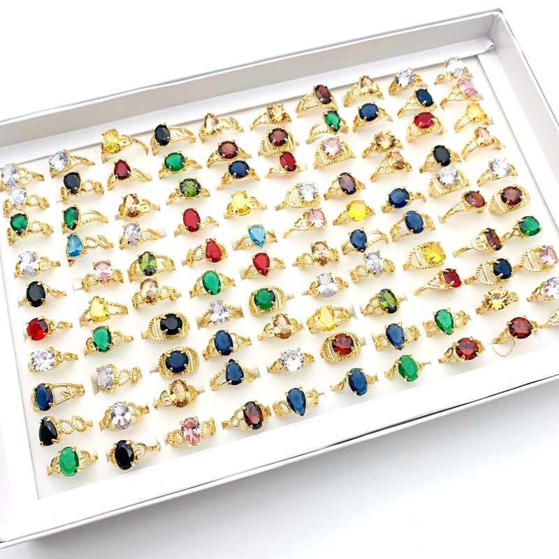 Set 20 Nhẫn Mạ Vàng Đính Đá Zircon Nhiều Màu Thời Trang