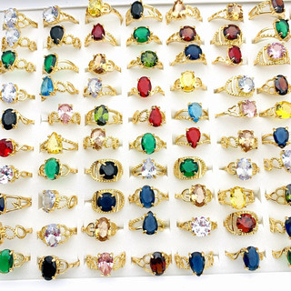 Set 20 nhẫn mạ vàng đính đá zircon nhiều màu thời trang