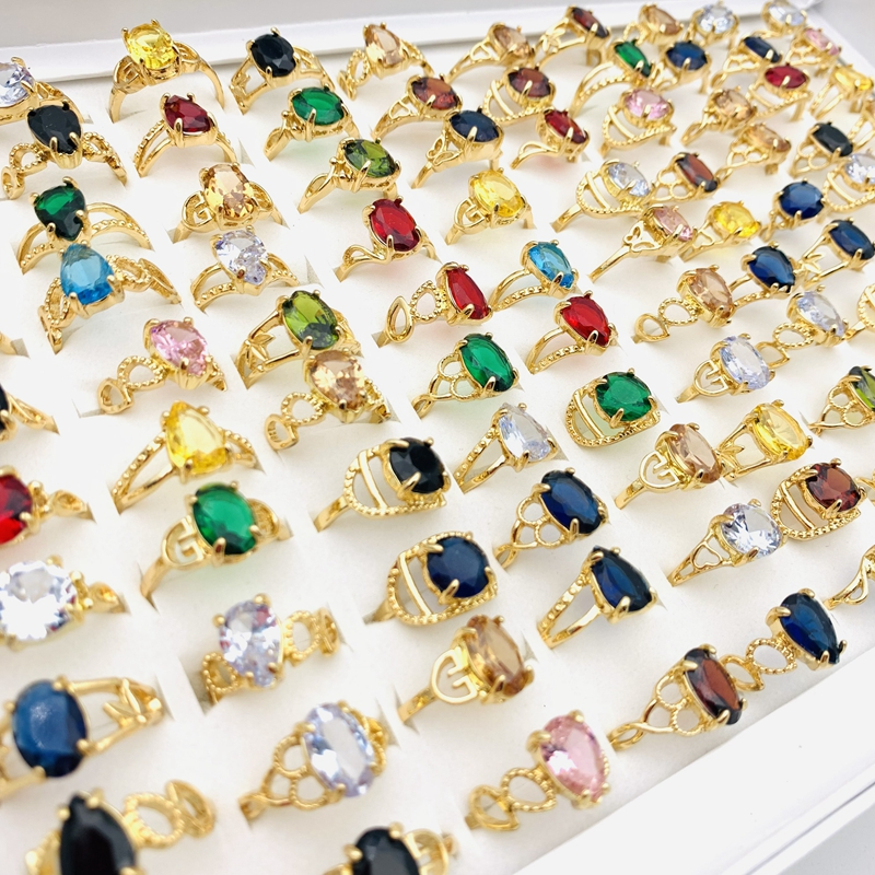 Set 20 Nhẫn Mạ Vàng Đính Đá Zircon Nhiều Màu Thời Trang