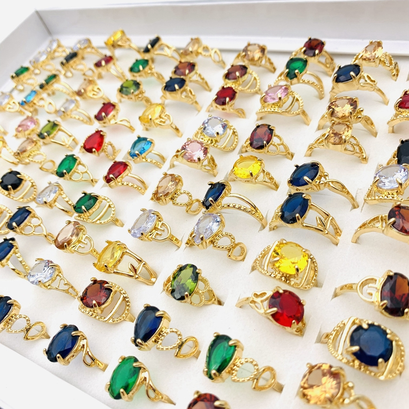 Set 20 Nhẫn Mạ Vàng Đính Đá Zircon Nhiều Màu Thời Trang