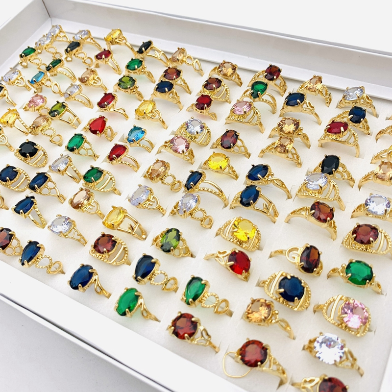 Set 20 Nhẫn Mạ Vàng Đính Đá Zircon Nhiều Màu Thời Trang