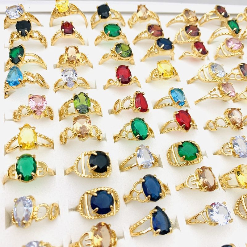 Set 20 Nhẫn Mạ Vàng Đính Đá Zircon Nhiều Màu Thời Trang