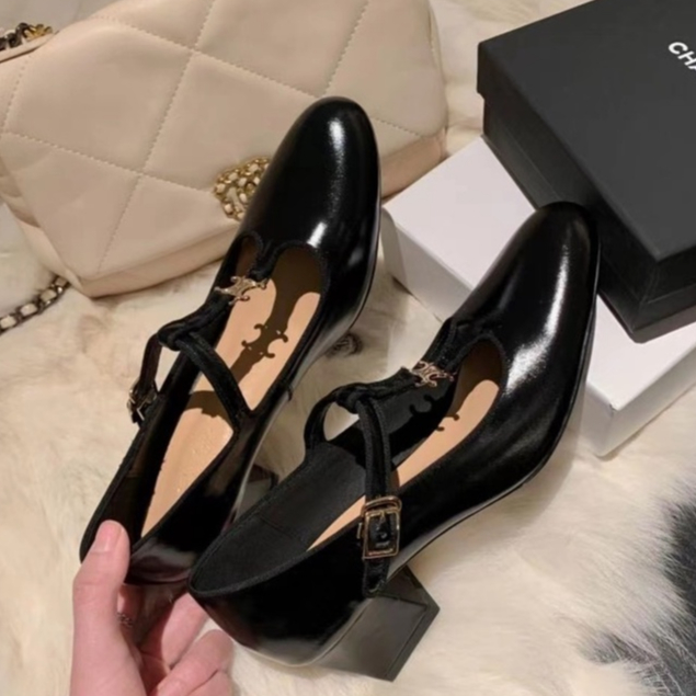 Giày Cao Gót Mary Jane 2023 Mũi Nhọn Bằng Da Đế Dày Tăng Chiều Cao 5CM Phong Cách Hàn Quốc