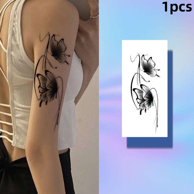 Hình Xăm Dán Tạm Thời Họa Tiết Bướm Màu Trắng Đen Quyến Rũ Chống Thấm Nước Lâu Trôi Trong Vòng 7 Ngày