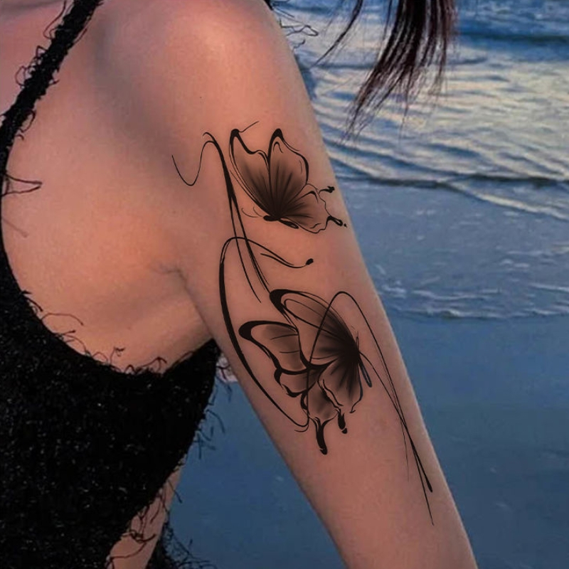 Hình Xăm Dán Tạm Thời Họa Tiết Bướm Màu Trắng Đen Quyến Rũ Chống Thấm Nước Lâu Trôi Trong Vòng 7 Ngày