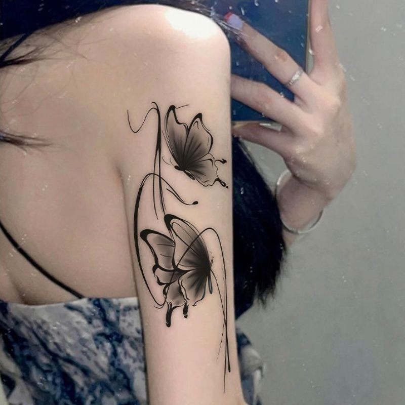 Hình Xăm Dán Tạm Thời Họa Tiết Bướm Màu Trắng Đen Quyến Rũ Chống Thấm Nước Lâu Trôi Trong Vòng 7 Ngày