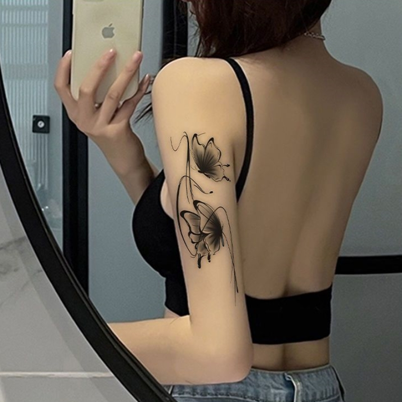 Hình Xăm Dán Tạm Thời Họa Tiết Bướm Màu Trắng Đen Quyến Rũ Chống Thấm Nước Lâu Trôi Trong Vòng 7 Ngày