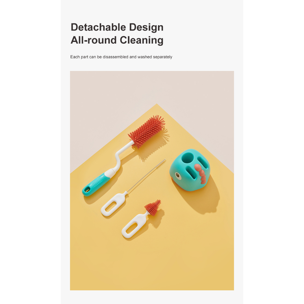 Bộ Bàn Chải Vệ Sinh Bình Sữa Em Bé Bằng Silicone Kèm Đế Đựng Tiện Dụng