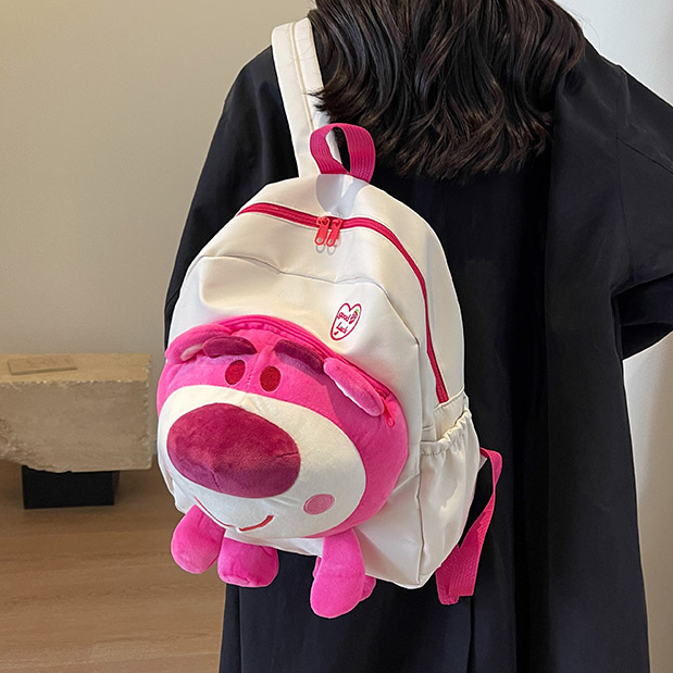 Ba Lô Đi Học Hình Gấu / Dâu Tây Bằng Lông Nhung Dễ Thương Xinh Xắn