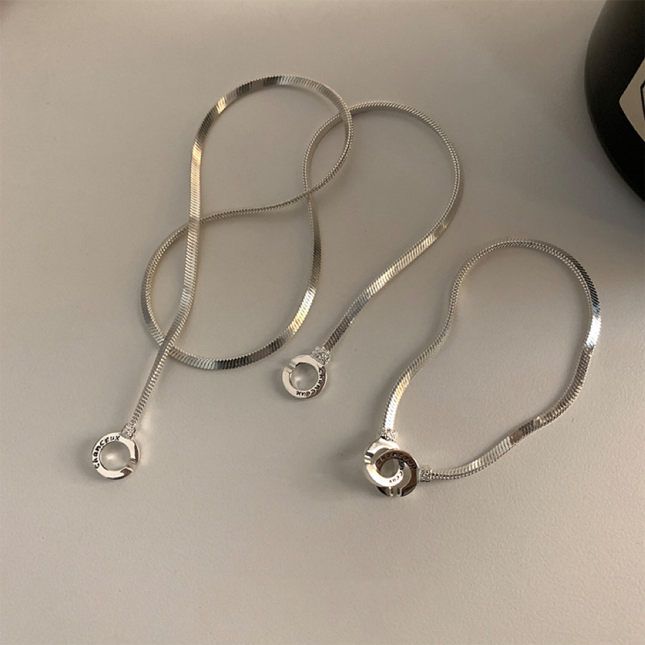 Vòng Tay Dây Xích Khóa Kép Bằng Bạc Sterling Hình Vuông Tối Giản Sang Trọng Cho Nữ
