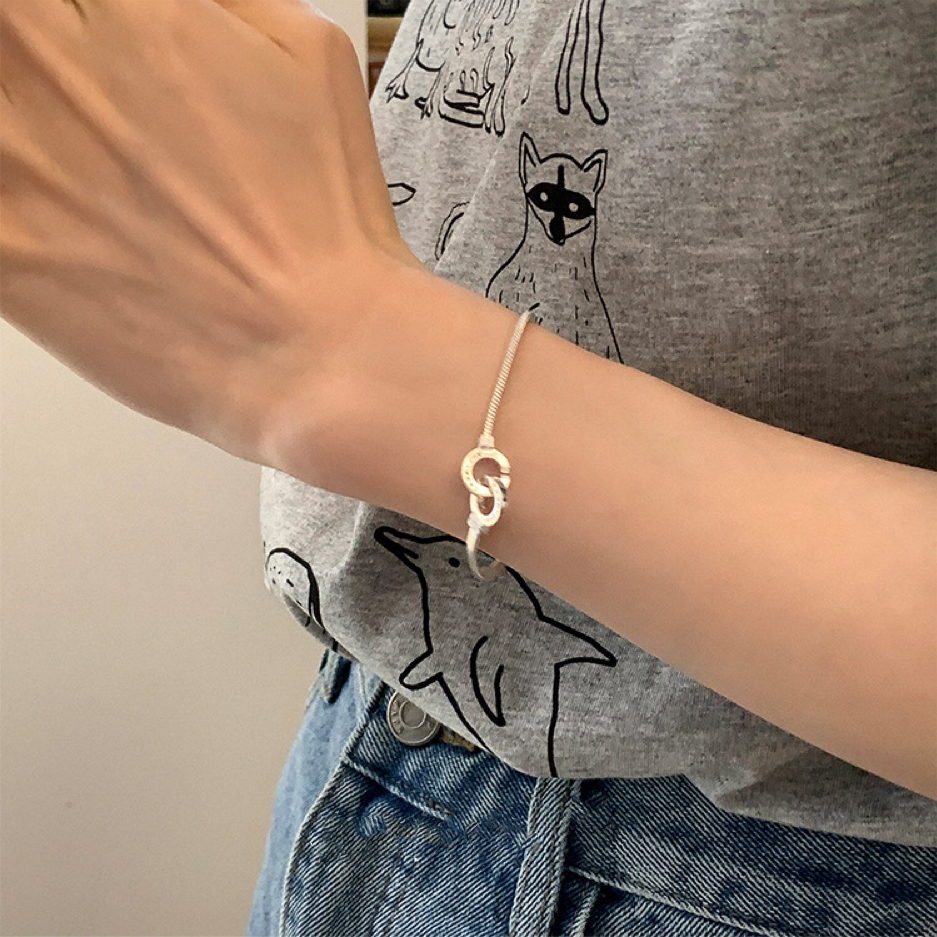 Vòng Tay Dây Xích Khóa Kép Bằng Bạc Sterling Hình Vuông Tối Giản Sang Trọng Cho Nữ