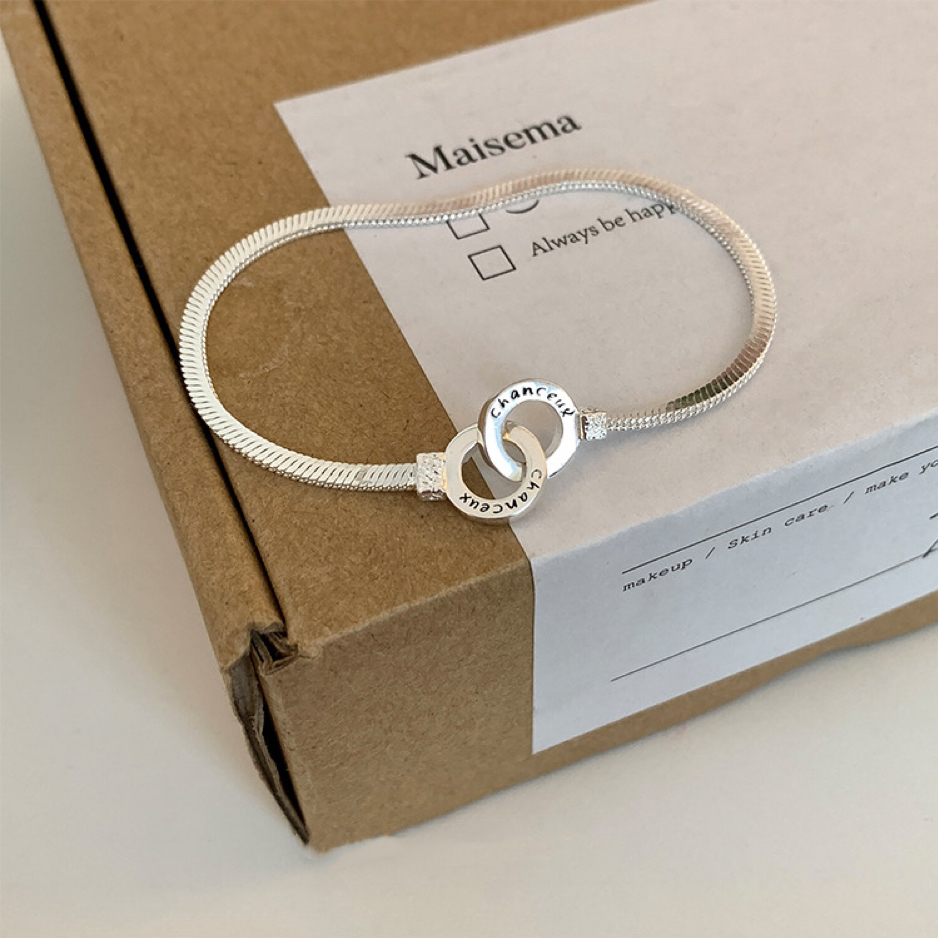 Vòng Tay Dây Xích Khóa Kép Bằng Bạc Sterling Hình Vuông Tối Giản Sang Trọng Cho Nữ