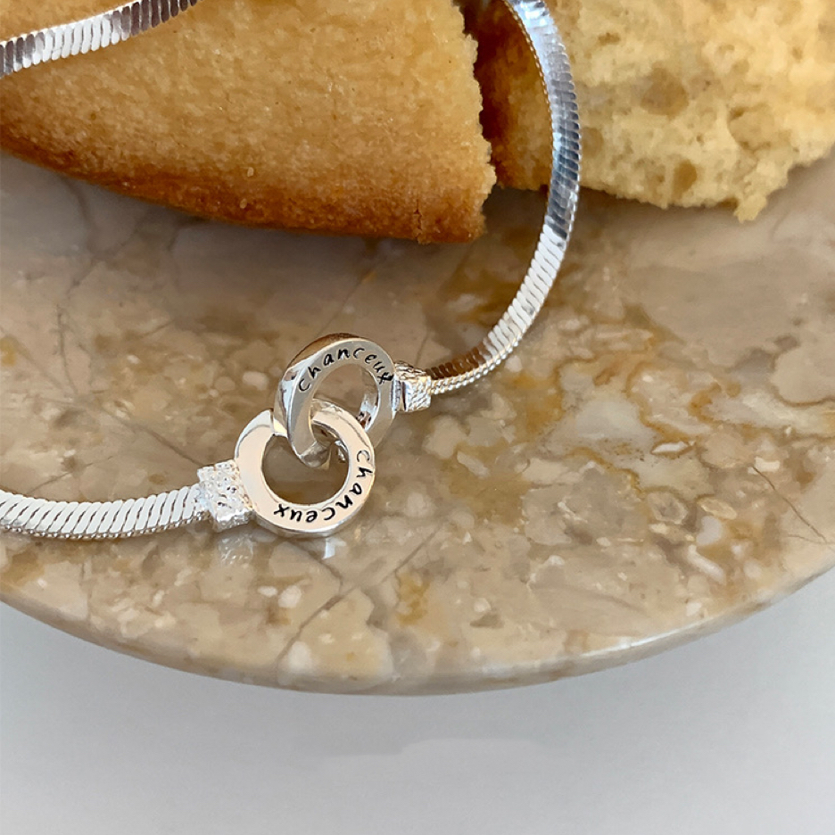 Vòng Tay Dây Xích Khóa Kép Bằng Bạc Sterling Hình Vuông Tối Giản Sang Trọng Cho Nữ