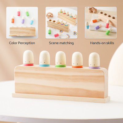 Đồ chơi búp bê bật lên bằng gỗ Montessori Press Bounce Đồ chơi cảm giác Huấn luyện nhận dạng màu sắc, Đồ chơi mô tô tinh tế giáo dục cho trẻ mới biết đi 1-3 tuổi