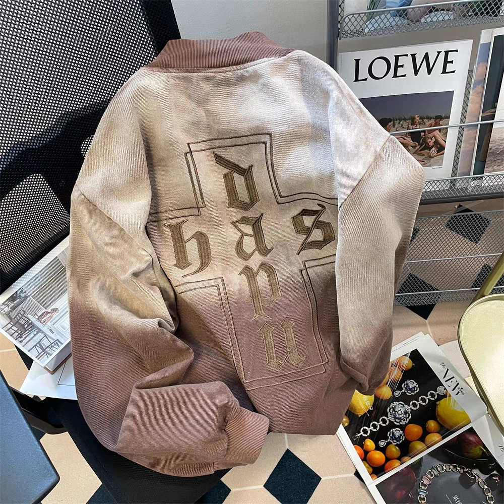 Áo Khoác Bóng Chày Tay Dài Dáng Rộng Thêu Chữ Màu Sắc Gradient Phong Cách Mỹ Cổ Điển Thời Trang Cho Nam Và Nữ