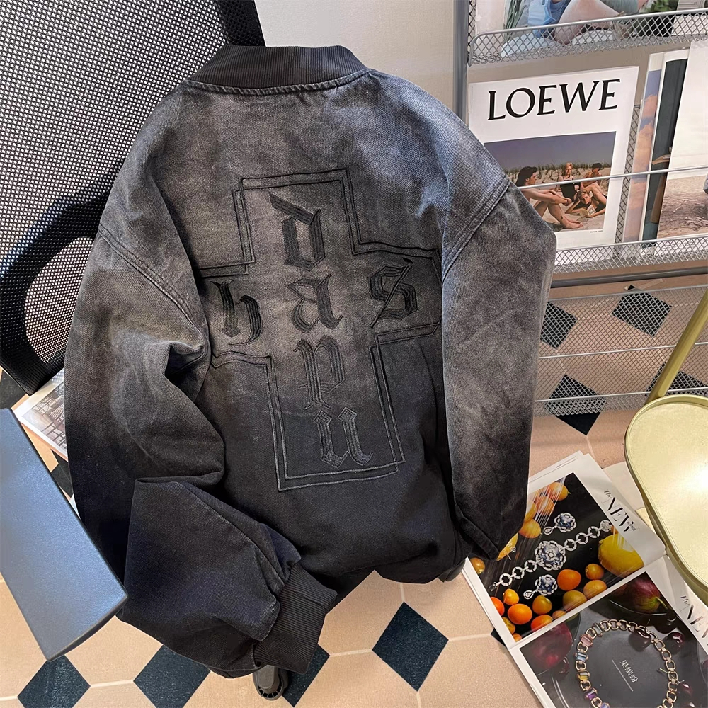 Áo Khoác Bóng Chày Tay Dài Dáng Rộng Thêu Chữ Màu Sắc Gradient Phong Cách Mỹ Cổ Điển Thời Trang Cho Nam Và Nữ