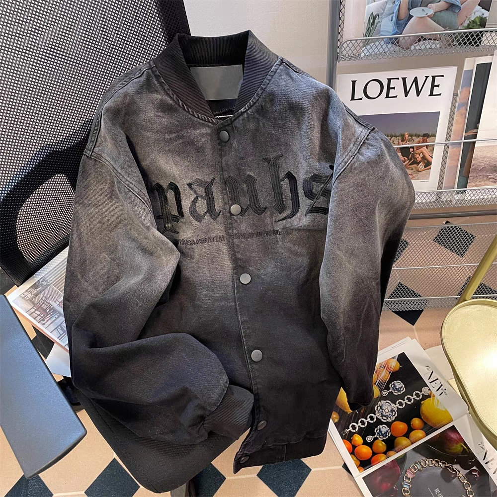 Áo Khoác Bóng Chày Tay Dài Dáng Rộng Thêu Chữ Màu Sắc Gradient Phong Cách Mỹ Cổ Điển Thời Trang Cho Nam Và Nữ