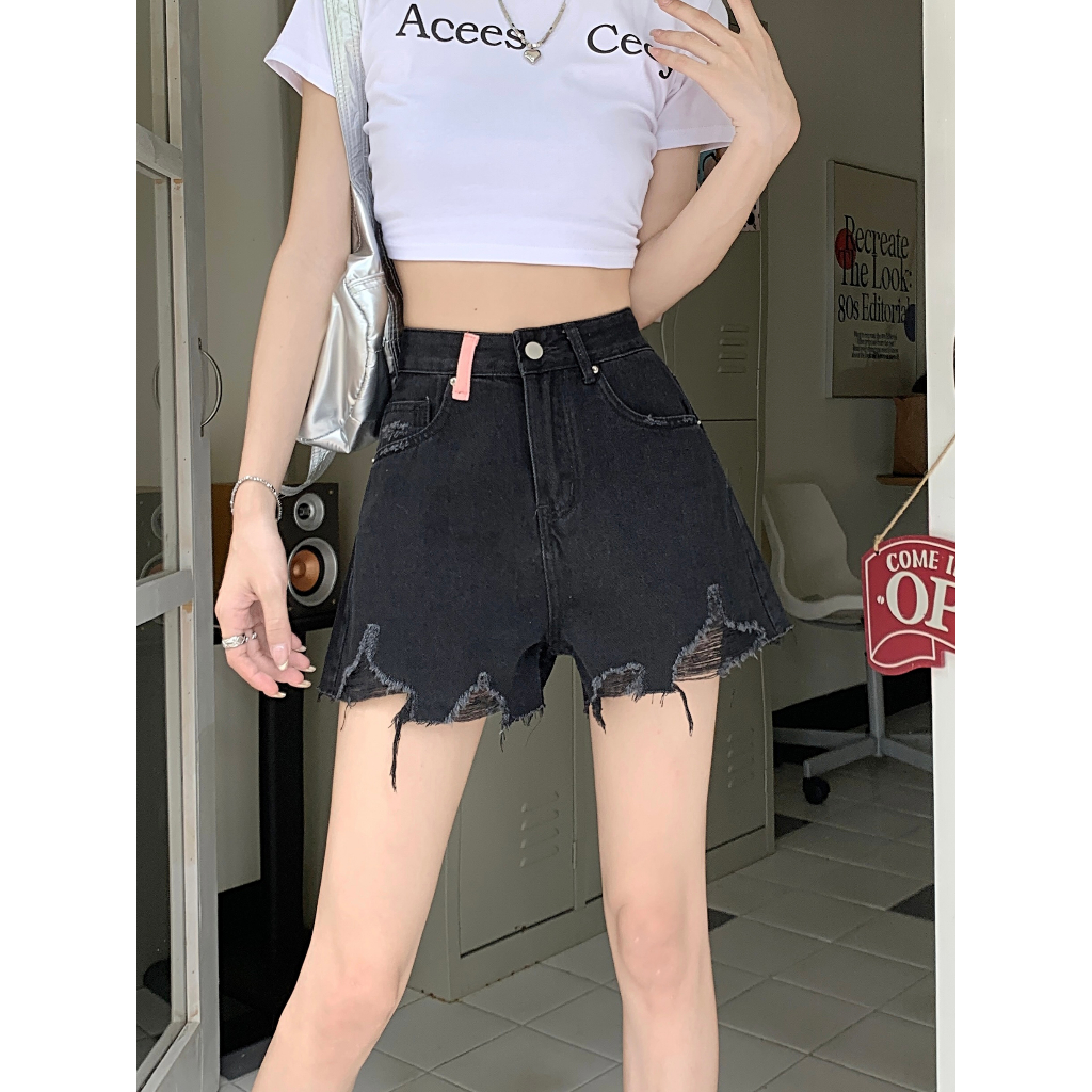 ihkke Quần Short Jeans Lưng Cao Ống Rộng Thời Trang Cho Nữ