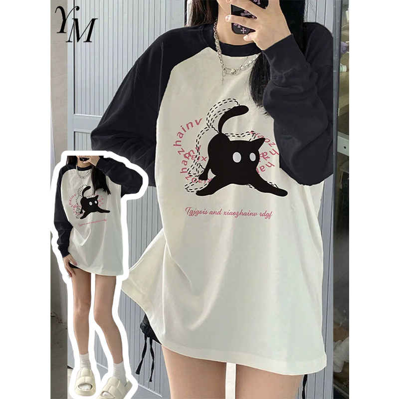Áo Thun Raglan Tay Dài Phối Màu Tương Phản Thời Trang Cho Cặp Đôi