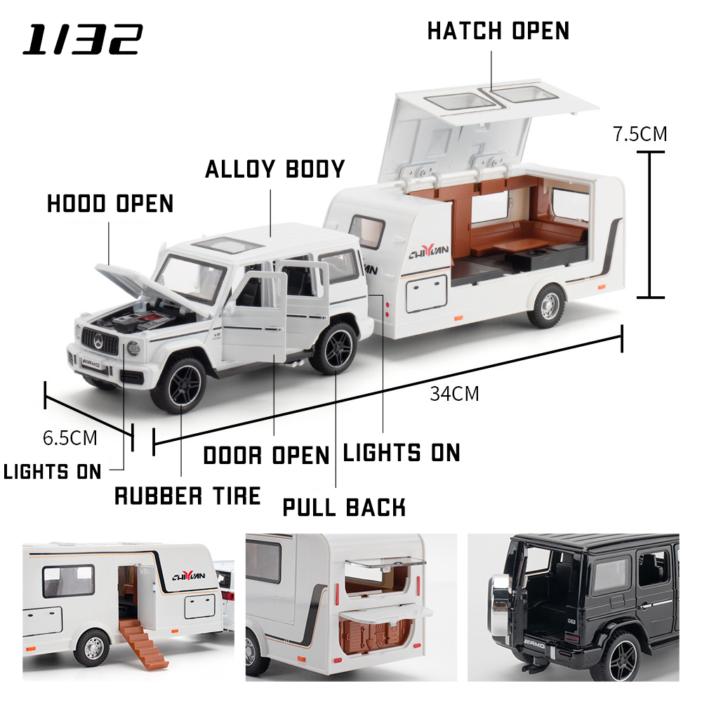 Mô Hình Xe Hơi Benz G63 Trailer Tỉ Lệ 1: 32 Bằng Hợp Kim Có Đèn Và Âm Thanh
