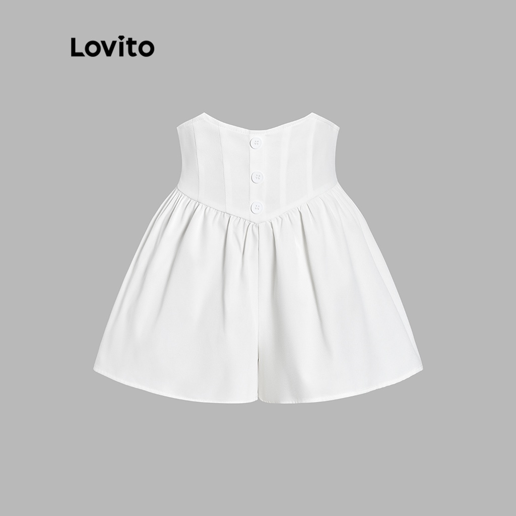 Quần short Lovito phong cách dễ thương màu trơn phối nút phía trước dành cho nữ L54ED079 (trắng)