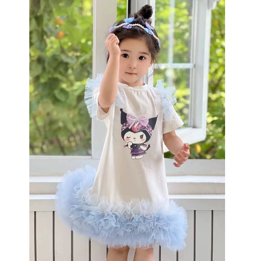 Đầm Thun In Hình Kuromi Hoạt Hình Đính Nơ Thời Trang Mùa Hè Cho Bé Gái