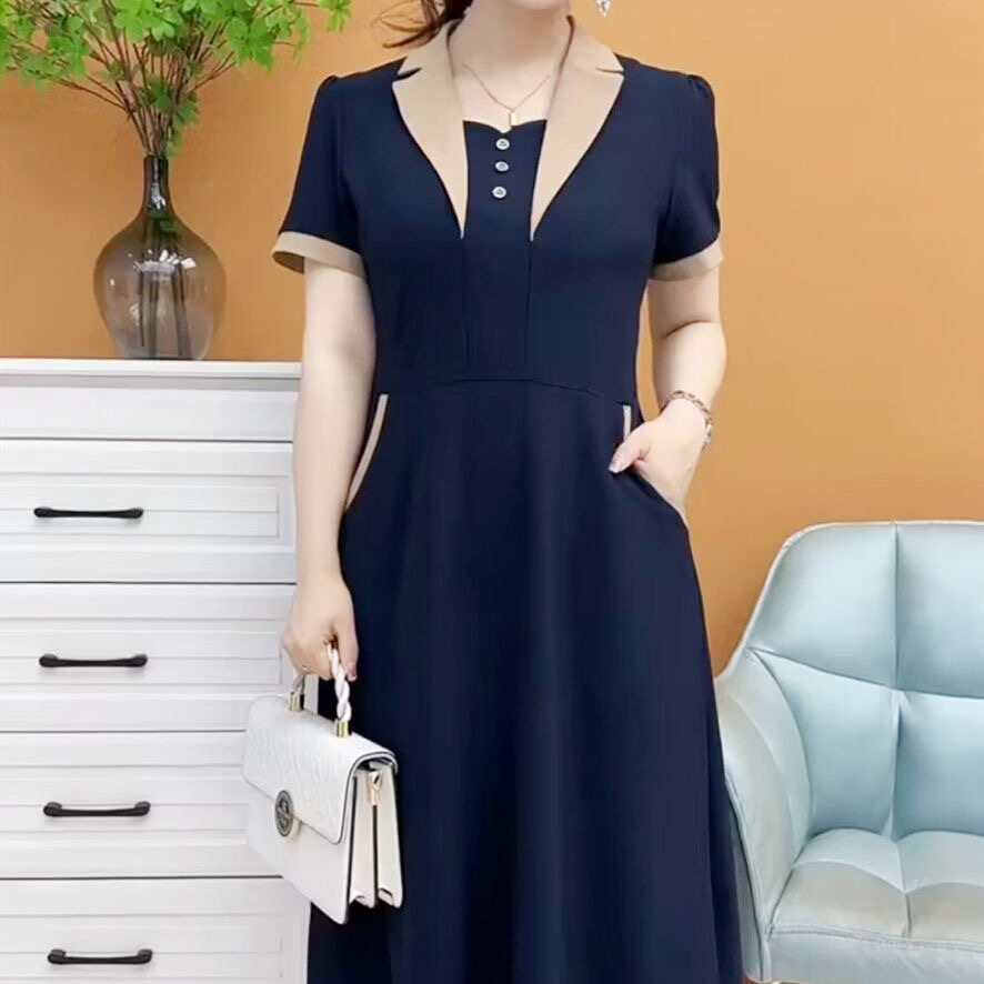 Set Áo Thun Ngắn Tay + Chân Váy Chữ a Giả Hai Lớp Màu Trơn Thời Trang Xuân Hè Cao Cấp Cho Nữ Cỡ m-4xl