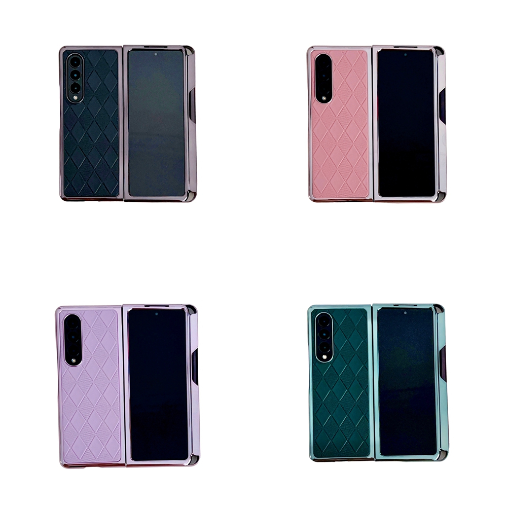 Ốp Điện Thoại PC Cứng Mặt Da PU Họa Tiết Hình Thoi Kèm Ngăn Đựng Bút Cho Samsung Galaxy Z Fold 4 3