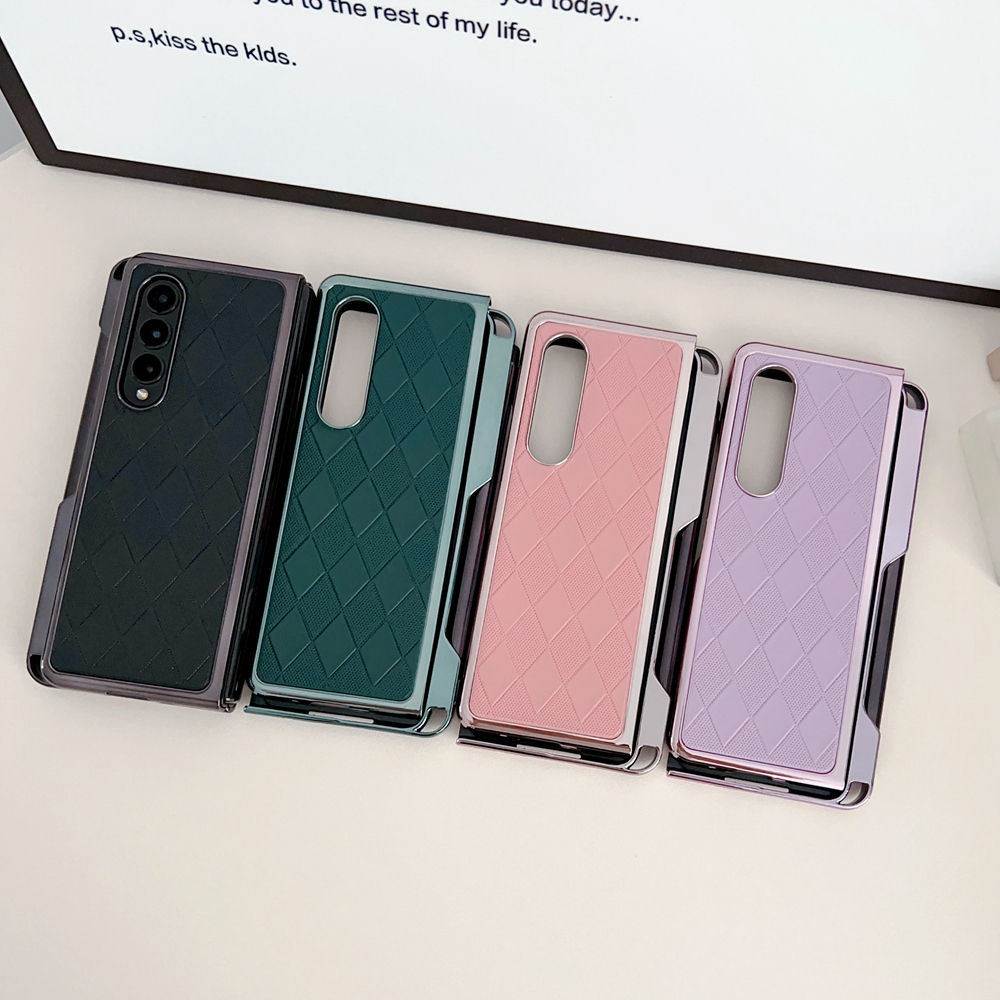 Ốp Điện Thoại PC Cứng Mặt Da PU Họa Tiết Hình Thoi Kèm Ngăn Đựng Bút Cho Samsung Galaxy Z Fold 4 3