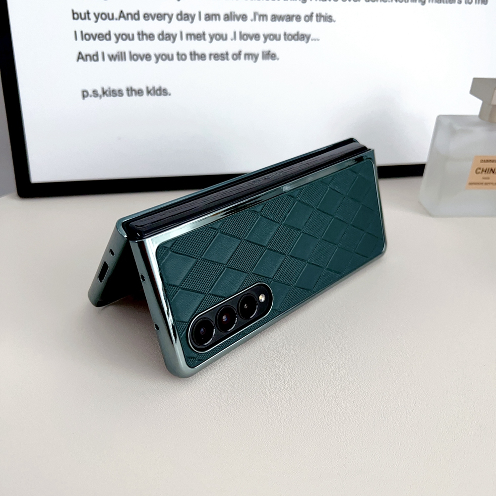 Ốp Điện Thoại PC Cứng Mặt Da PU Họa Tiết Hình Thoi Kèm Ngăn Đựng Bút Cho Samsung Galaxy Z Fold 4 3