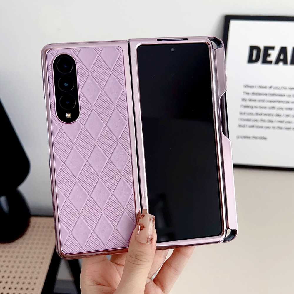 Ốp Điện Thoại PC Cứng Mặt Da PU Họa Tiết Hình Thoi Kèm Ngăn Đựng Bút Cho Samsung Galaxy Z Fold 4 3