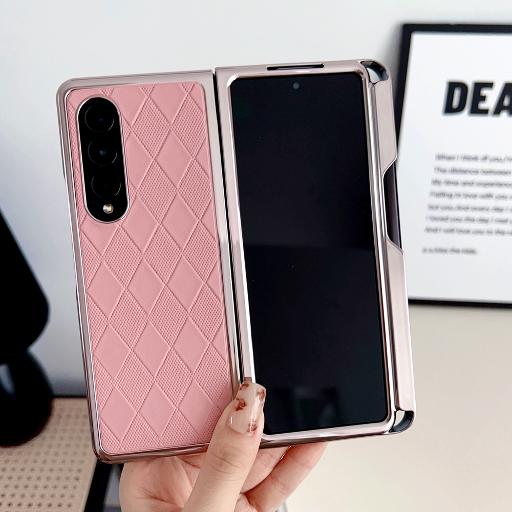 Ốp Điện Thoại PC Cứng Mặt Da PU Họa Tiết Hình Thoi Kèm Ngăn Đựng Bút Cho Samsung Galaxy Z Fold 4 3