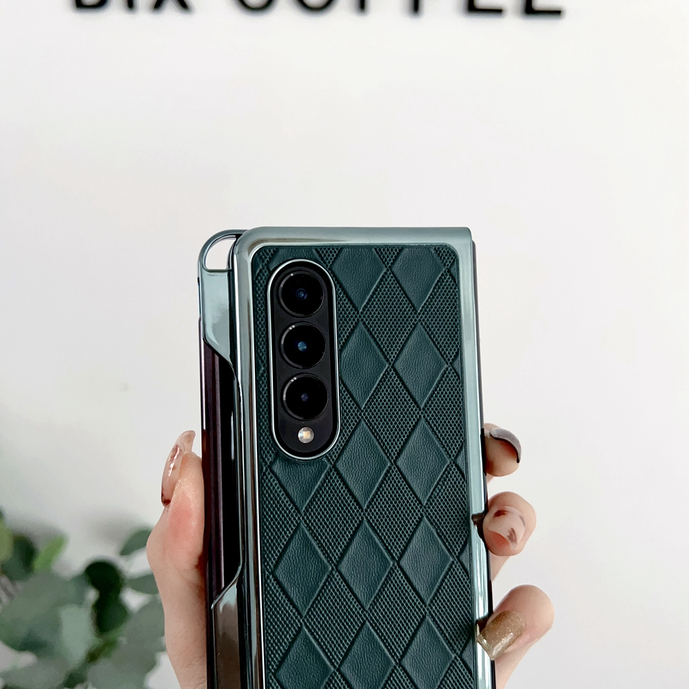 Ốp Điện Thoại PC Cứng Mặt Da PU Họa Tiết Hình Thoi Kèm Ngăn Đựng Bút Cho Samsung Galaxy Z Fold 4 3