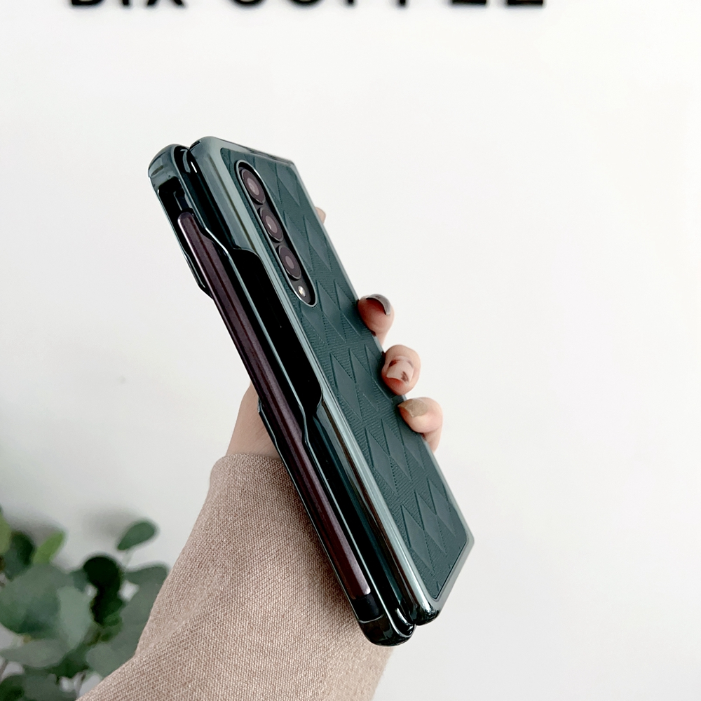 Ốp Điện Thoại PC Cứng Mặt Da PU Họa Tiết Hình Thoi Kèm Ngăn Đựng Bút Cho Samsung Galaxy Z Fold 4 3