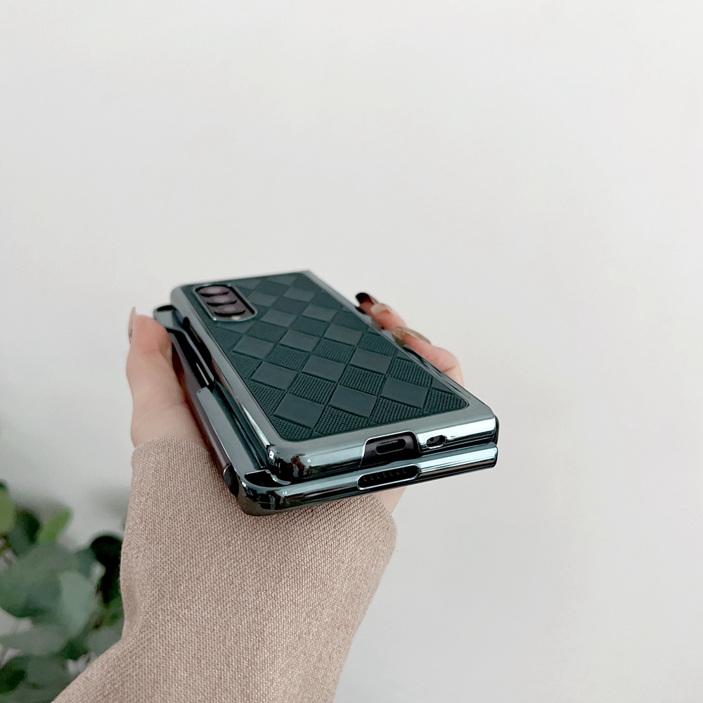 Ốp Điện Thoại PC Cứng Mặt Da PU Họa Tiết Hình Thoi Kèm Ngăn Đựng Bút Cho Samsung Galaxy Z Fold 4 3