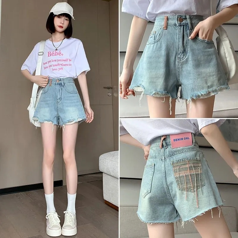 Quần Short Denim Tua Rua Thêu Họa Tiết Phong Cách Mới Thời Trang Mùa Hè