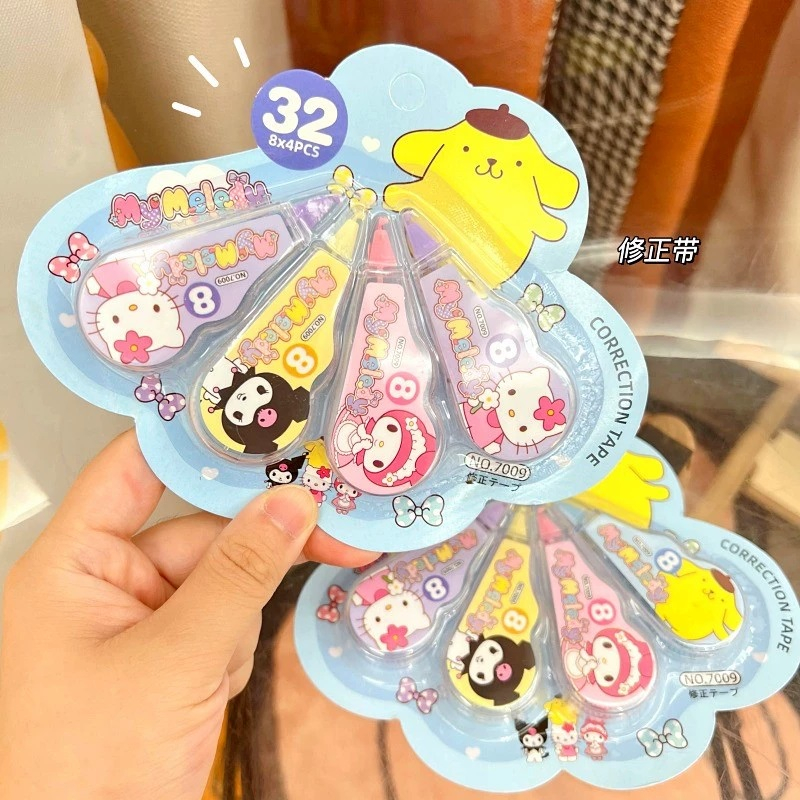 Letit SANRIO Set 4 Bút Xóa Kéo Nhỏ 8m Họa Tiết Hoạt Hình Dễ Thương