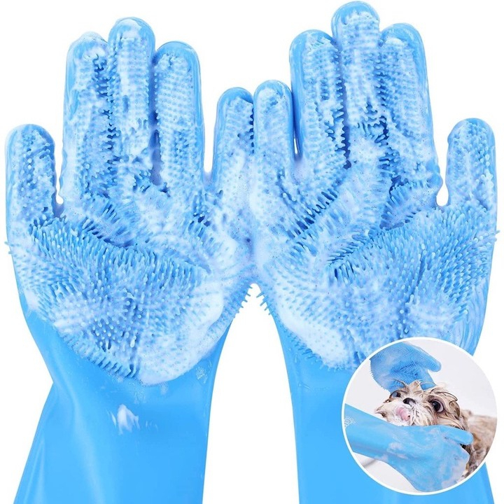 DORRIKEY Bàn chải tắm silicon massage bọt cho chó mèo/Găng tay dùng để tắm cho chó mèo LI0257