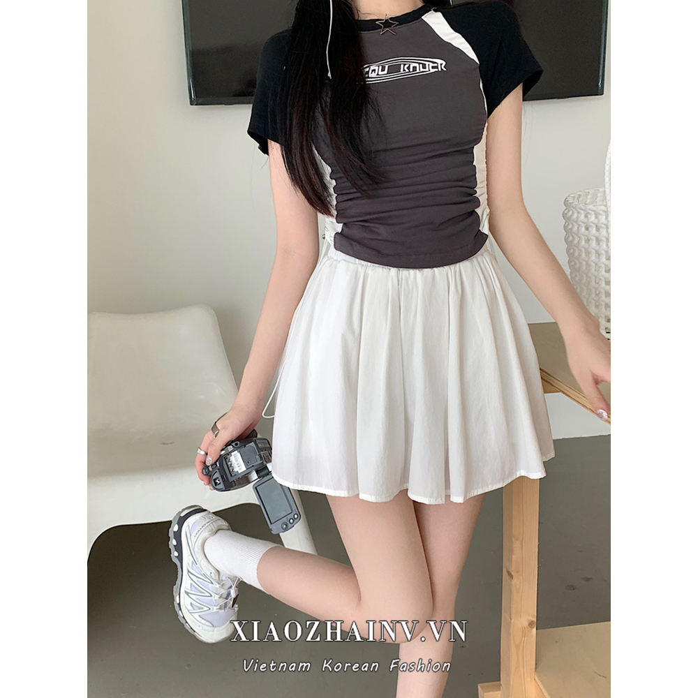 Xiaozhainv Chân Váy Chữ A Lưng Cao Xếp Ly Thời Trang Hàn Quốc Cho Nữ