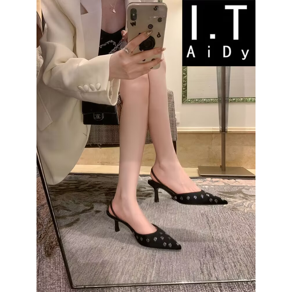 Giày Cao Gót Mũi Nhọn Đính Đá Thời Trang 2.36 Inches