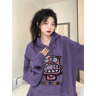 100% Cotton oversize áo nỉ Áo Hoodie Mỏng Màu Tím Phong Cách Vintage Hong Kong Cho Nữ